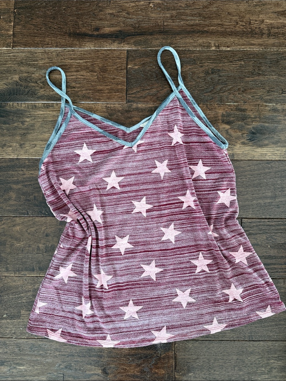 BiBi Pink Star Striped Tank Top with Gray Trim